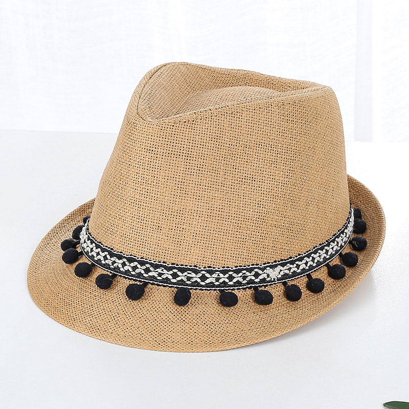 Süßer Trilby-Strohhut für Herren mit Pom Pom Trim