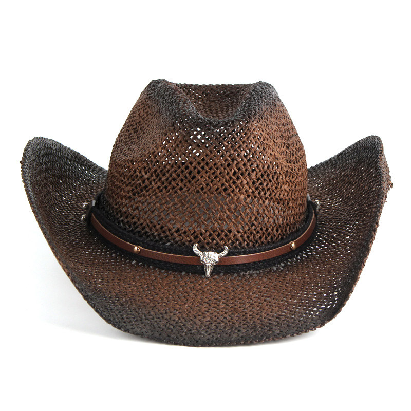 Dunkelbrauner Sommer-Western-Cowboy-Strohhut